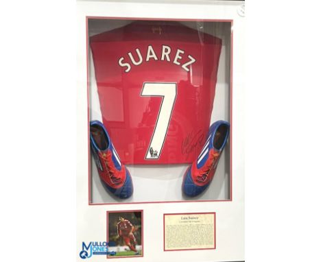 Luis Suarez signed Liverpool FC home replica football shirt in red, signed to the reverse, Suarez #7 to reverse and a pair of