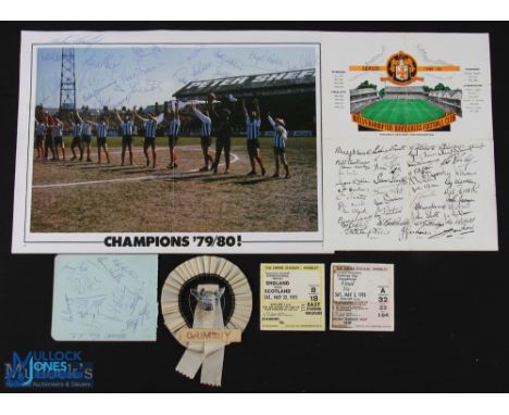 1979/80 Grimsby Town colour picture of the team with signatures of the squad (17), ALSO page from autograph book with signatu
