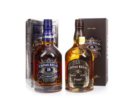 CHIVAS REGAL GOLD SIGNATURE 18 YEARS OLD Blended Scotch Whisky 75cl, 40% volume, in box. CHIVAS REGAL 12 YEARS OLD - ONE LITR