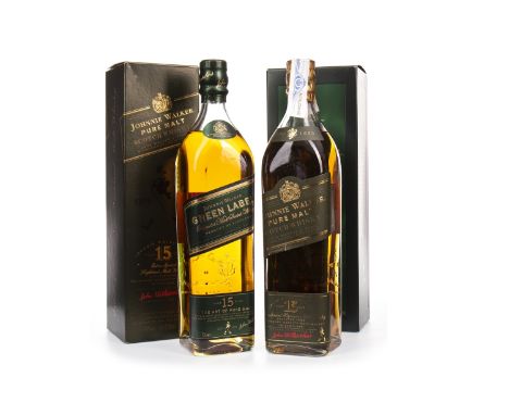 JOHNNIE WALKER GREEN LABEL AGED 15 YEARS (2) Blended Malt Scotch Whisky 70cl, 43% volume, in carton. Two bottles.