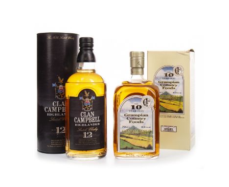 CLAN CAMPBELL 12 YEARS OLD Blended Scotch Whisky 70cl, 40% volume, in tube. BENNACHIE GRAMPIAN COUNTRY FOODS AGED 10 YEARS Bl