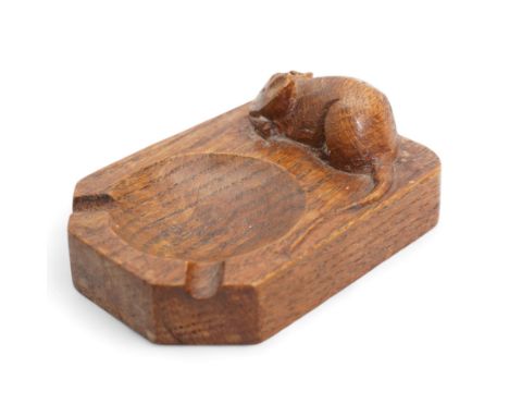 Mouseman - oak ashtray, rectangular form with canted and rounded corner, carved with mouse signature, by the workshop of Robe