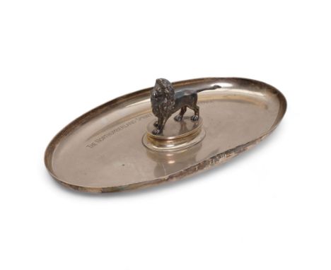 'The Northumberland Sprint Trophy, Gosforth Park' - Silver oval shallow dish surmounted by a silver-plated figure of the Nort