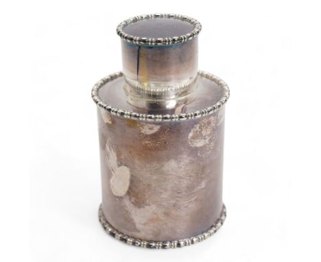 Silver cylindrical tea caddy with moulded edge H11cm Sheffield 1927 Maker Atkin Bros.Condition Report:Approx silver weight 7.