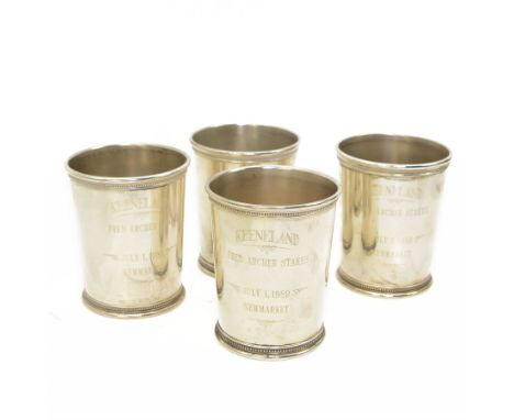 'Keeneland Fred Archer Stakes, Newmarket July 1989' - Set of four American silver julep cups by Mark Scearce, Shelbyville, Ke