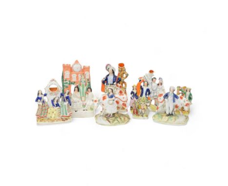 Ten Staffordshire models including pocket watch stands, flatbacks and figures, H36cm (10)