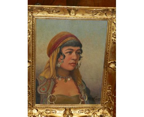 Mid 20th century Continental school, a head and shoulder portrait of a young Spanish girl in traditional dress, indistinctly 