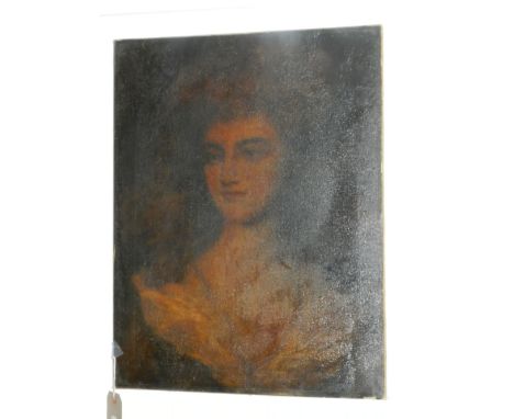 A late 19th century French school, head and shoulder portrait of a lady, oil on canvas, unsigned. H.56cm W.43cm