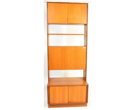 G-Plan - A retro vintage 20th century circa 1960s teak wood G-Plan wall unit / high board having a straight top over twin doo
