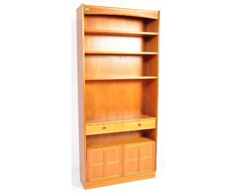 Nathan Furniture - A vintage retro mid 20th century Nathan 'Squares' teak bookcase having shelf to top over two single drawer