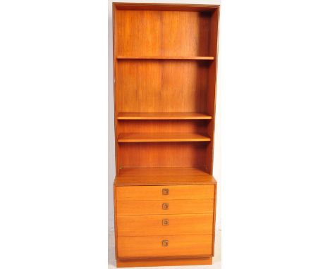 G Plan - A retro vintage mid 20th century teak wood modular wall unit comprising of a unit with three graduating shelves over
