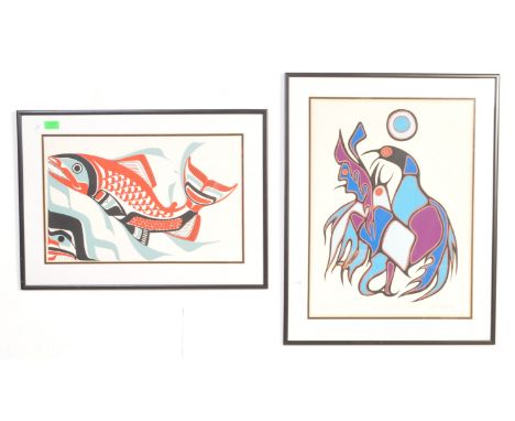 Patrick Amos (1957-) A limited edition signed print by Nootka Nation artist, Patrick Amos entitled 'Spawning Salmon'. Origina