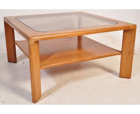 Nathan Furniture - A retro vintage mid 20th century Nathan coffee table with square top having glazed panel insert over under