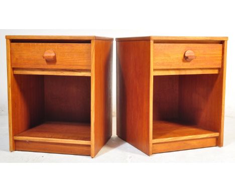 Stag - Cantana Range - A pair of vintage retro mid 20th century circa. 1960's teak bedside cabinets. Each having a single dra