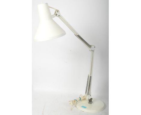A retro vintage mid 20th Century white enamel angle poise lamp. HCF Made in demark - Maxam 85-4 . Measures approx. 90cm tall 