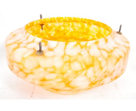 A vintage early 20th century Art Deco era glass fly catcher celling light shade in an orange colourway in tutti frutti patter
