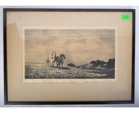 After Joseph Kirkpatrick&nbsp; (1872-1936) An original Aquatint print to depict a horse drawn plough in a rural countryside s