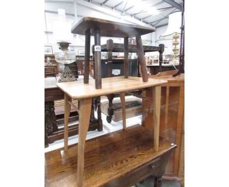 An oak stool and a folding table.