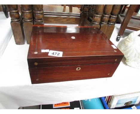 A mahogany box with mother of pearl inlay, a/f