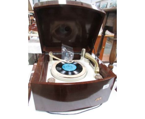 A vintage Pye record player in mahogany case.
