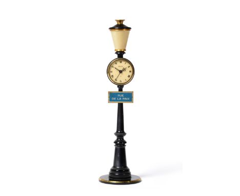 A Lamp Post ''Rue De La Paix'' Alarm Timepiece, signed Jaeger, cream coloured dial with Roman numerals, mechanical movement, 