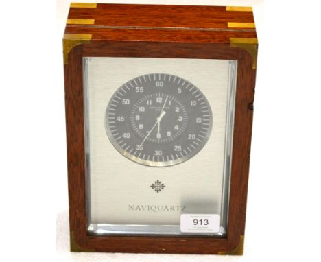 A Mahogany Brass Bound Quartz Centre Seconds Timepiece, signed Patek Philippe, Naviquartz, 20th century, battery driven movem