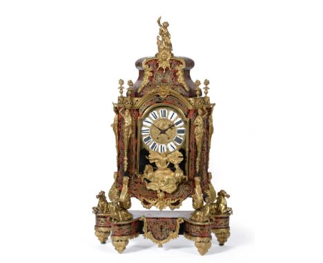 A Good Ormolu Mounted ''Boulle'' Striking Table Clock, circa 1880, the elaborate case with brass inlay and tortoiseshell vene