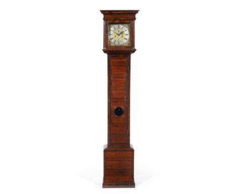 A Month Going Longcase Clock, signed Chas Gretton, London, walnut veneered case with a flat top pediment, moulded and crossba