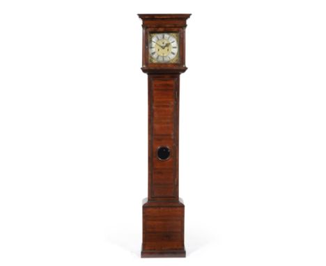 A Month Going Longcase Clock, signed Chas Gretton, London, walnut veneered case with a flat top pediment, moulded and crossba