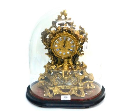 A Gilt Metal Striking Mantel Clock, signed H Marc A Paris, circa 1870, the elaborate floral and scroll decorated case with a 