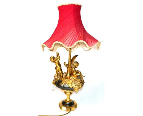 A 19th Century French Bronze and Gilt Lamp Base, signed VITTOZ BRONZIER A PARIS, the pumpkin shaped body applied with two gil