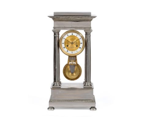 A Rare Large Silvered Portico Striking Centre Seconds Table Regulator, signed Perrin A Paris, Boulevard Bonne Nouvelle No.19,