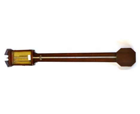 A Mahogany Inlaid Stick Barometer, signed A P Tarone & Co, No7 Grevill Street, Leather Lane, London, circa 1820, broken arche