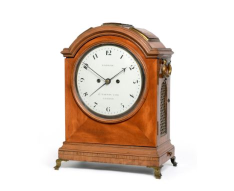 A Regency Satinwood Striking Alarm Table Clock, John Barwise, St, Martins Lane, London, arched case with a triple pad top, si