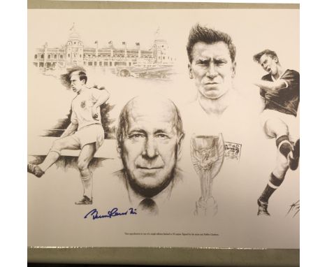 Bobby Charlton: Autographed on 32 x 45 cm Limited Edition of 50 Signed Print, also signed by the artist. Cat £75