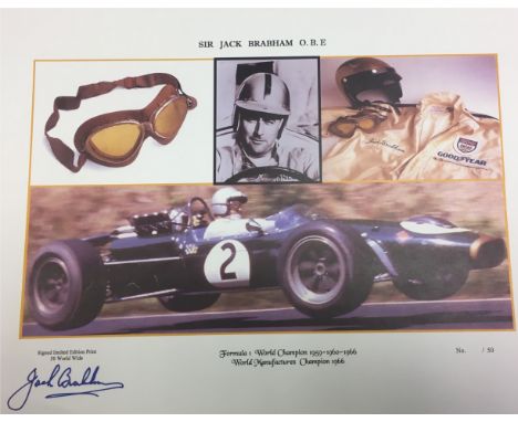 Sir Jack Brabham OBE: Autographed on 30 x 42 cm Limited Edition of 50 Signed Print. Cat £100