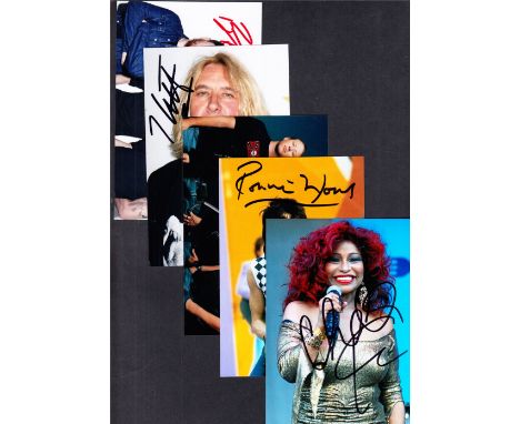 Music: Chaka Khan, Ronnie Wood, Chad Kroeger, Joe Elliott & The Fratellis autographed on 15 x 10 cm colour photos (5 items)