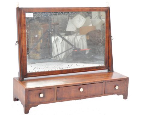 An antique 18th Century English George III Regency mahogany inlaid toilet swing mirror of rectangular having two upright supp