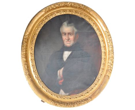 An antique mid 19th Century Victorian English oil on canvas portrait painting study depicting a clergyman gentleman in black 