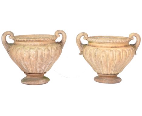 Attributed to James Pulham - A pair of large and impressive antique 19th Century terracotta garden urns&nbsp; / planter vases