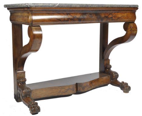 An impressive antique 19th Century Continental walnut and marble console table / side occasional table having a grey veined '