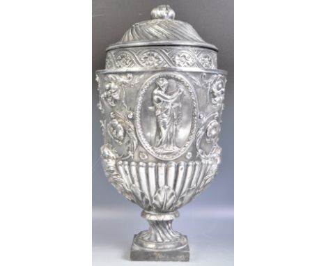 A large and impressive antique early 19th Century Georgian English grand tour silver plated Roman urn vase of classical form.