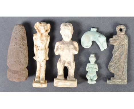 Egyptian Artifacts - A collection 10x believed Ancient Egyptian items to include a faience Roman period mummy bead necklace, 