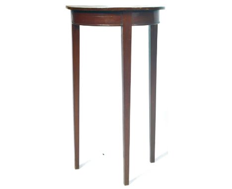 An antique 18th Century Georgian mahogany D end demi lune console table / side occasional tale having a semi circle top over 
