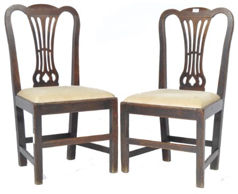 A pair of antique 18th Century Chippendale influence oak and elm country house dining chairs / side chairs having good grain 