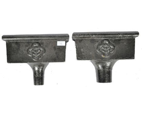 A pair of antique 19th Century Victorian English heavy cast iron drain hoppers / garden planter ornaments of rectangular form