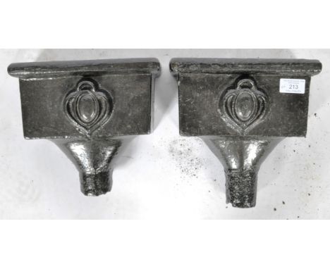 A pair of antique 19th Century Victorian English heavy cast iron drain hoppers / garden planter ornaments of rectangular form