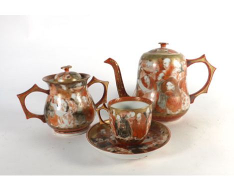 A Japanese eggshell part tea service, typically decorated with gentlemen at work   CONDITION REPORT:  Damage throughout