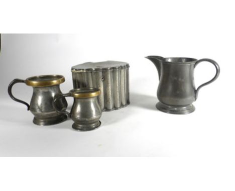 A group of 19th century pewter by James Dixon and others including a tea caddy 