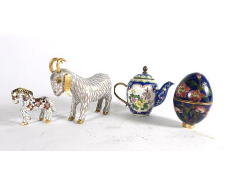 Eleven items of cloisonne and other enamelled objects including a miniature ginger jar, a miniature teapot and other items, v